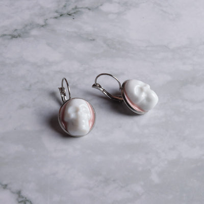 Skull Earrings Pink and White