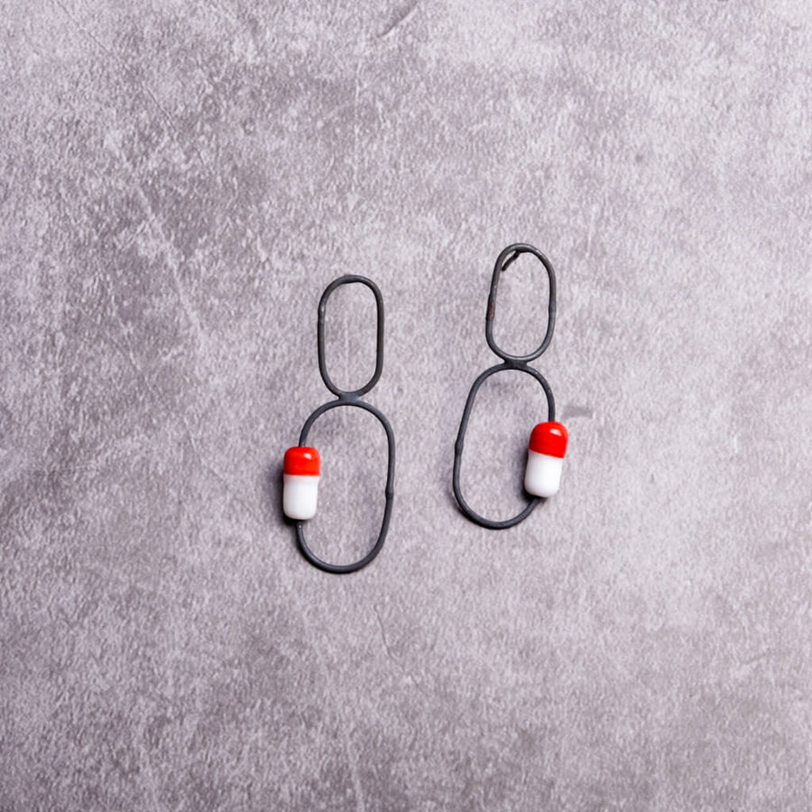 Pills Red and White Statement Earrings